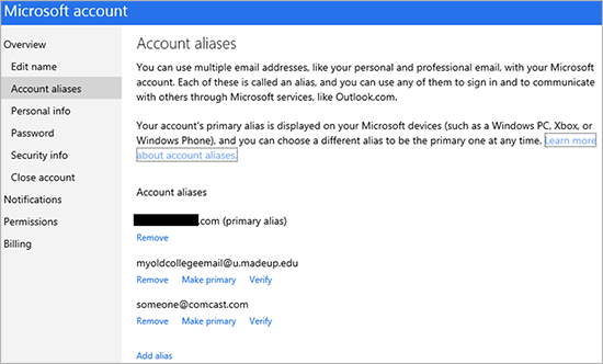 Account alias page
