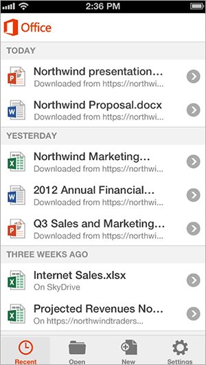 Mobile view documents window in office