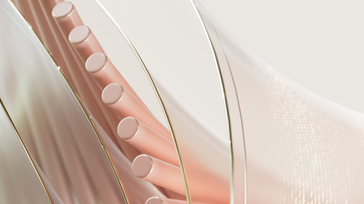 An abstract decorative image with cream and light pink colored cylinders