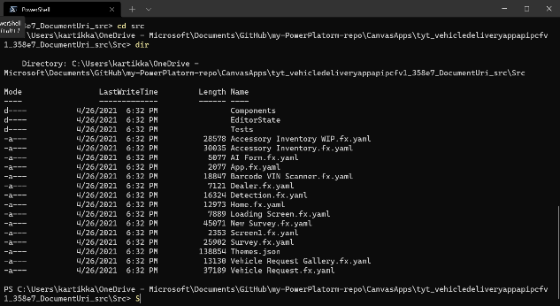 Source code rendition of a canvas app
