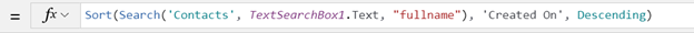A formula to enable users to search by name and sort results by created time