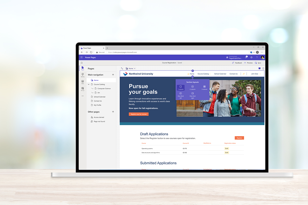 Screenshot of Microsoft Power Pages webpage