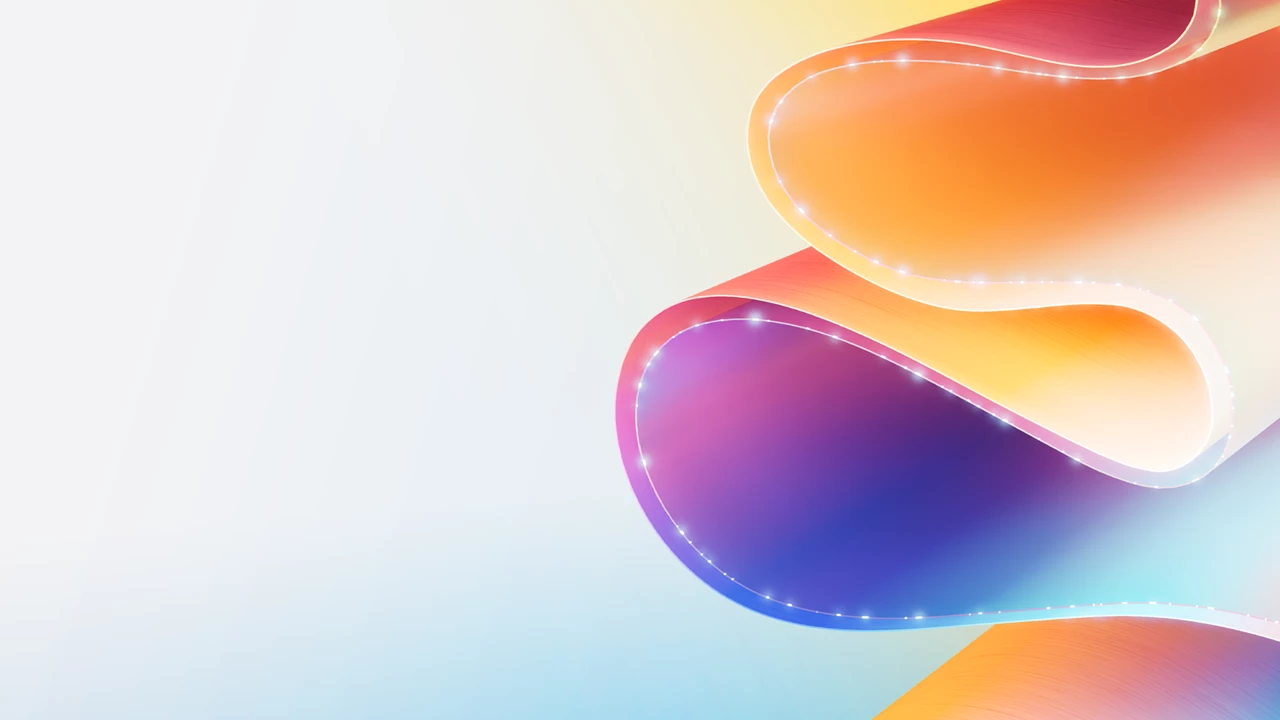 Decorative image with a purple and orange swirl on the right hand side