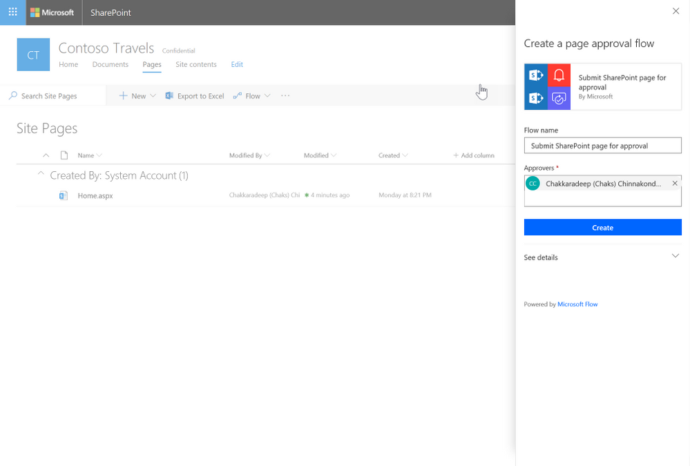 Create page approval flow