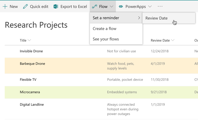 Flow menu