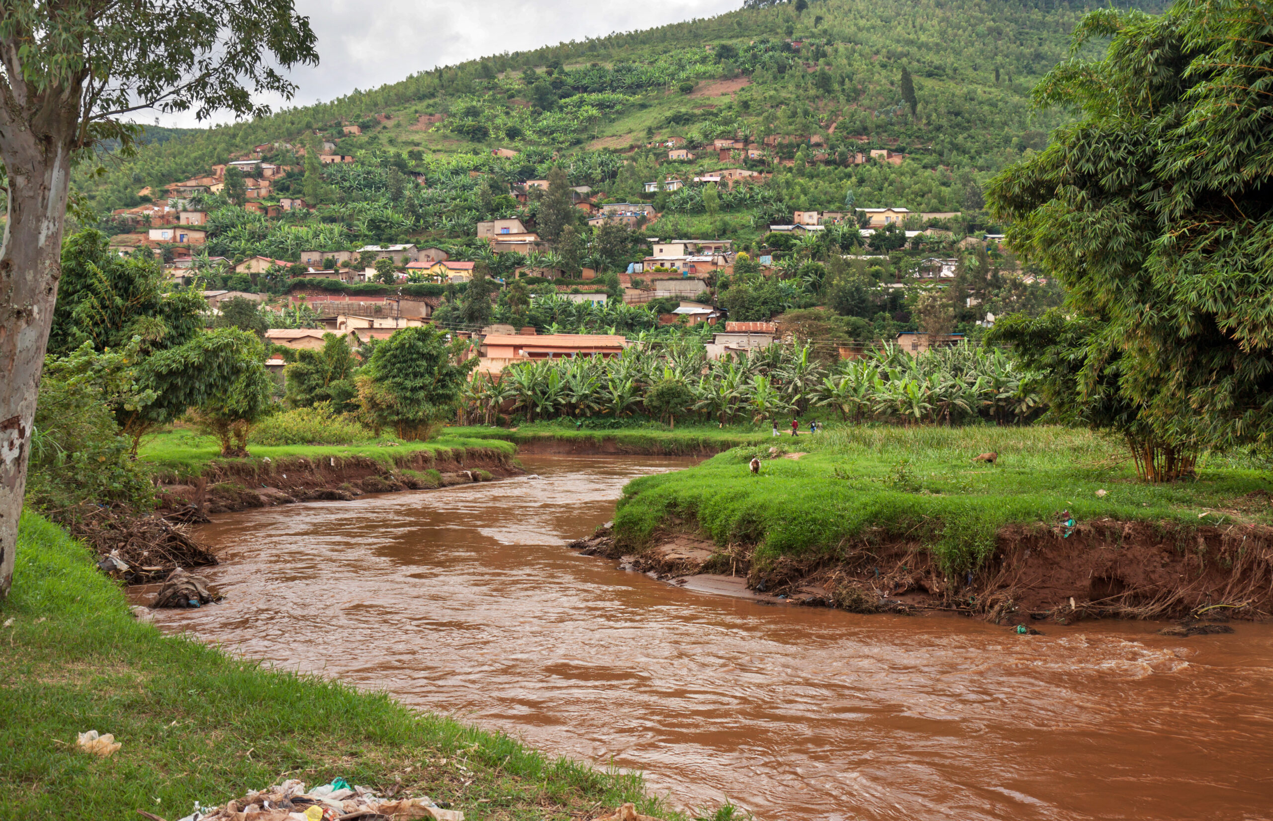 Aerial photo of a section of river Nyabugogo, Rwanda
