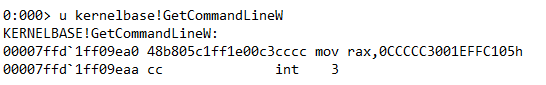 GetCommandLineW code at the crash