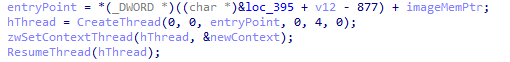 Figure 7. Passing control to an entry point in the loaded DLL