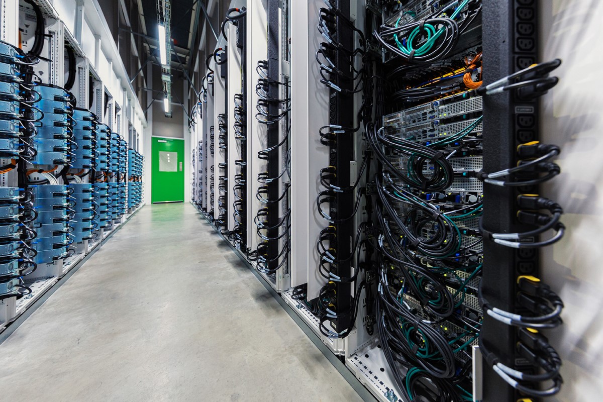 Microsoft datacenter hot aisle row of tall server racks left