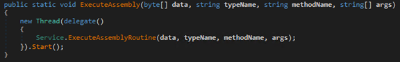 Screenshot of Service.ExecuteAssembly() calling Service.ExecuteAssemblyRoutine() method 