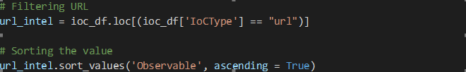 A screenshot of Python code that filters for URLs among the IOC list.
