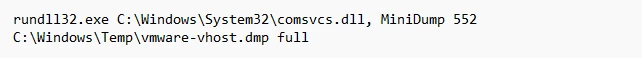 Decoded Base64 of Volt Typhoon command to dump LSASS process memory