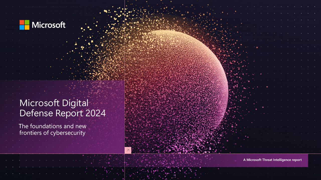 Decorative image of a pixelated ball in pink and orange with Microsoft logo in the top left corner and text banner in the bottom left corner