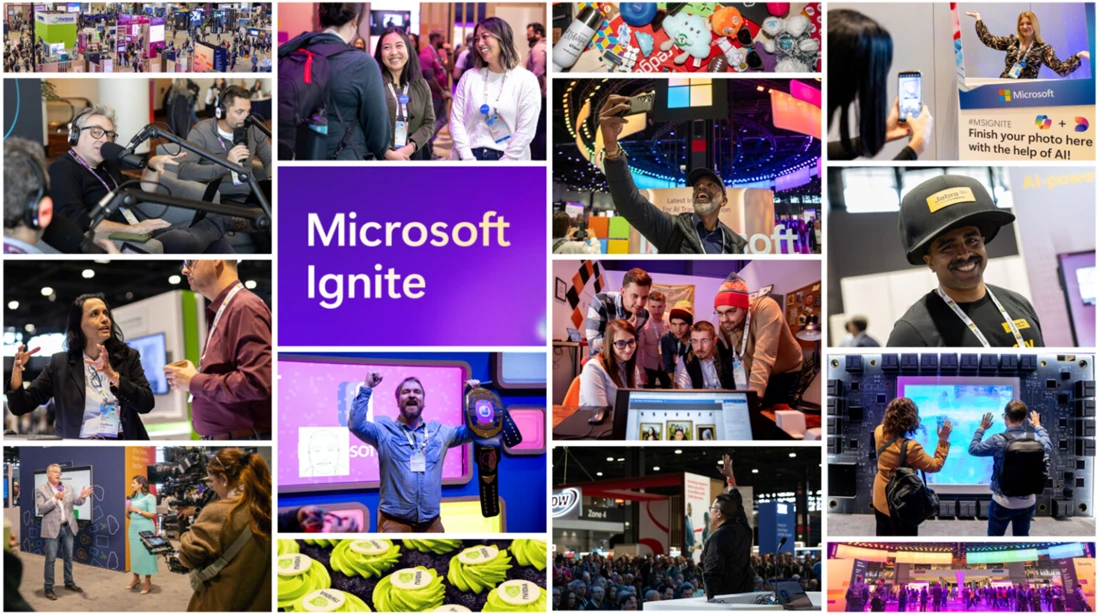 Collage of Microsoft event sessions