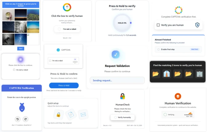 Screenshots of CAPTCHA pages observed on Tycoon2FA domains