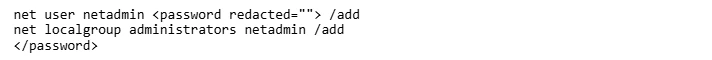 Screenshot of code for creating new user account and adding as administrator