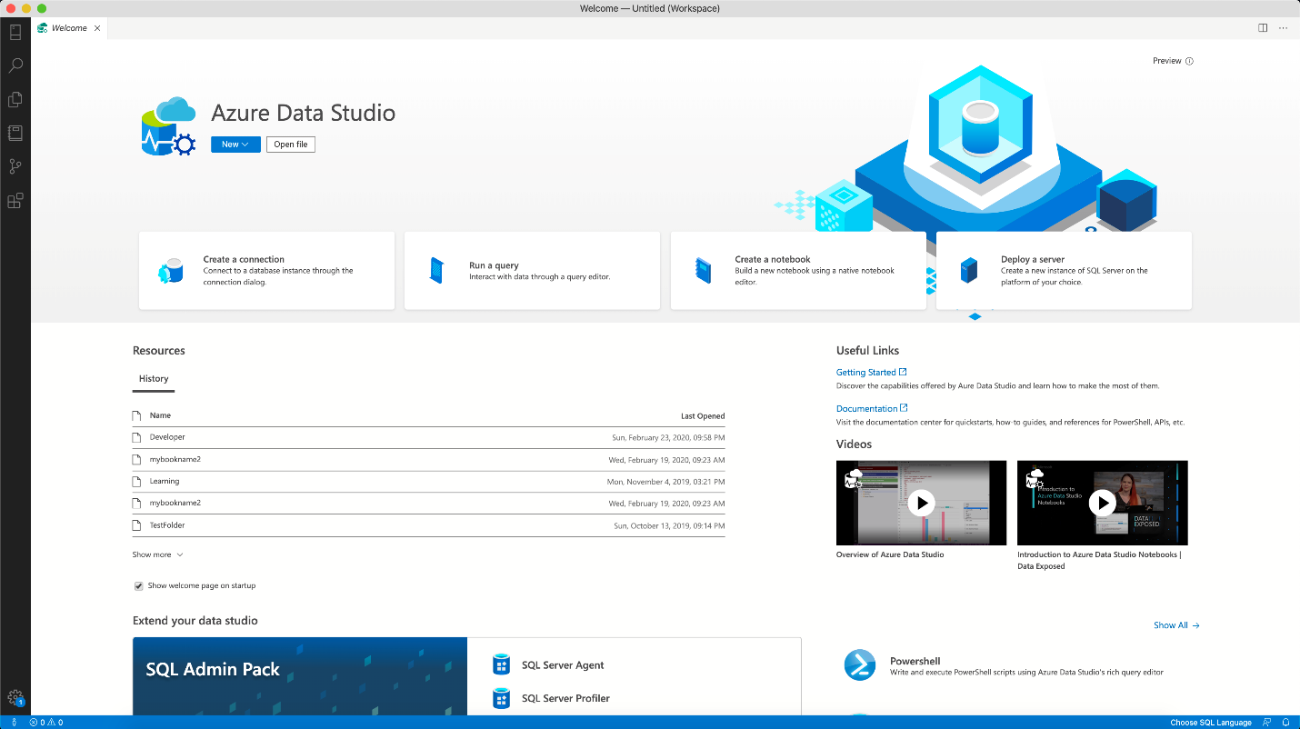 a screenshot of the SQL Welcome page