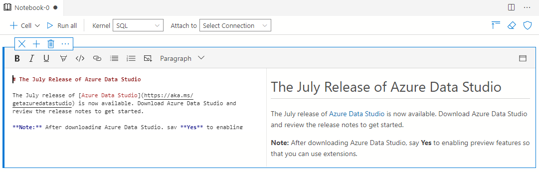 screenshot of side by side markdown preview in text cells