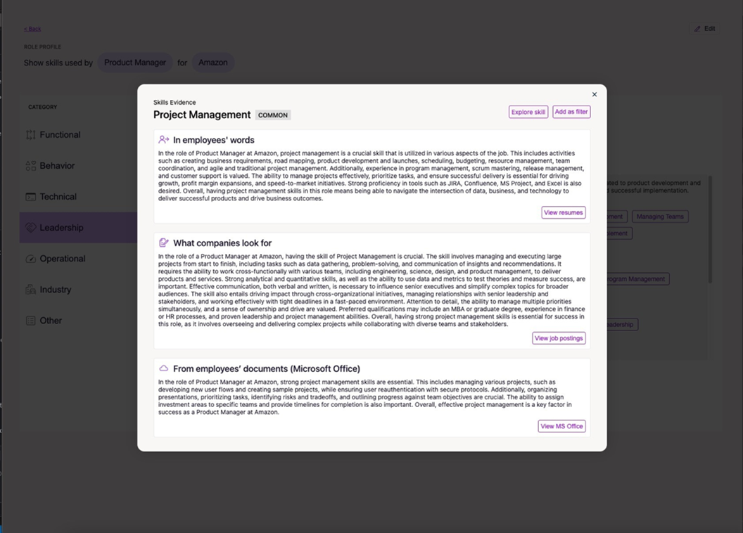 Skills explorer UX