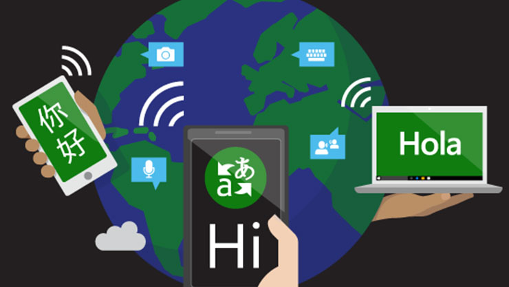 Illustration af en globus med ordet ' Hello ' oversat til mange forskellige sprog