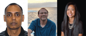 From left to right, Ramaswamy, Johnson, and Jensen pose for pictures assembled into a collage.