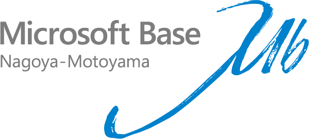 「Microsoft Base Nagoya-Motoyama」という文字と、青い筆記体で「Mb」を象徴するデザインが描かれている。